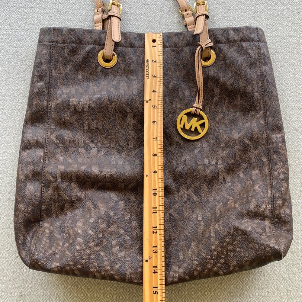 Michael Kors Tote Women Large Brown Signature Logo Fulton Shoulder Bag Monogram - Picture 3 of 11